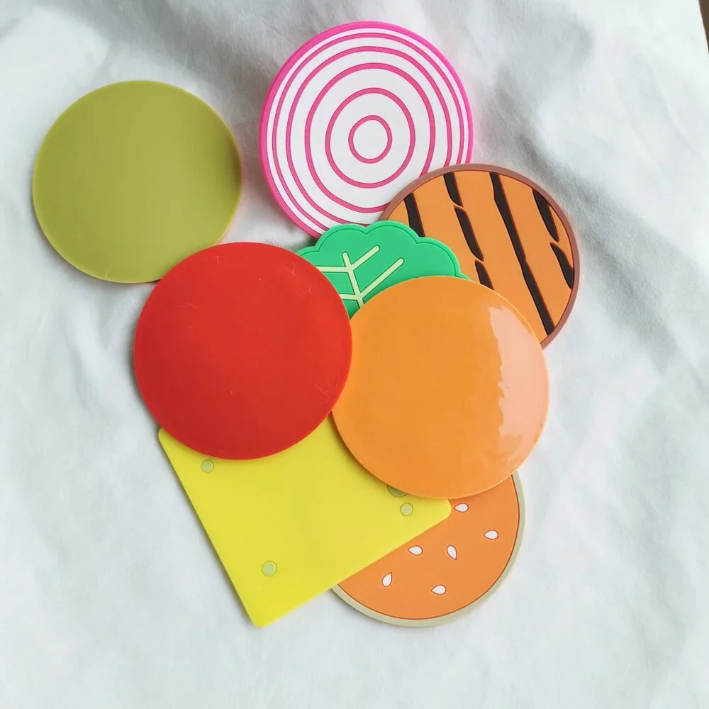 8pcs Rubber Burger Coaster Set Fun Kitchen Decor